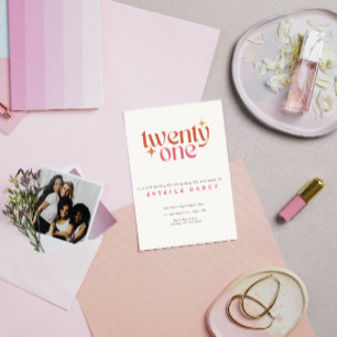 Colourful Retro Minimalist twenty first 21st party Invitation