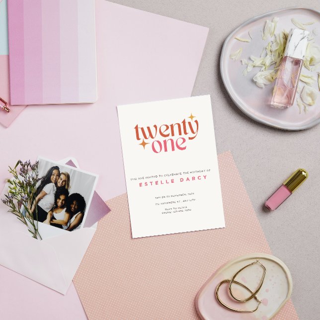 Colourful Retro Minimalist twenty first 21st party Invitation (Creator Uploaded)