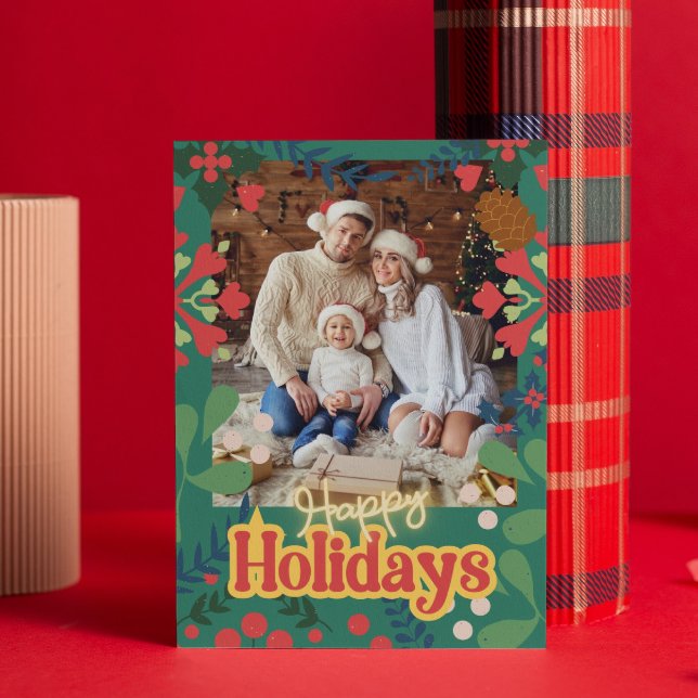 Colourful retro modern Christmas botanical card (Creator Uploaded)