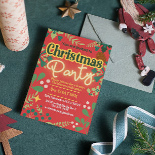 Colourful retro modern Christmas botanical Invitation