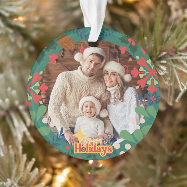 Colourful retro modern Christmas botanical  Ornament (Tree)