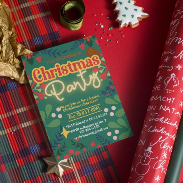 Colourful retro modern Christmas party invitation (Creator Uploaded)