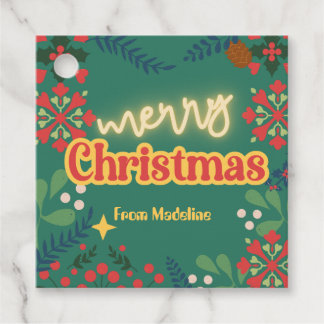 Colourful retro modern Christmas party invitation Favour Tags