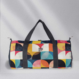 Colourful Retro Monogram Art, Geometric Pattern Du Duffle Bag