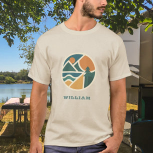 Colourful Retro Mountain Adventure Camping T-Shirt