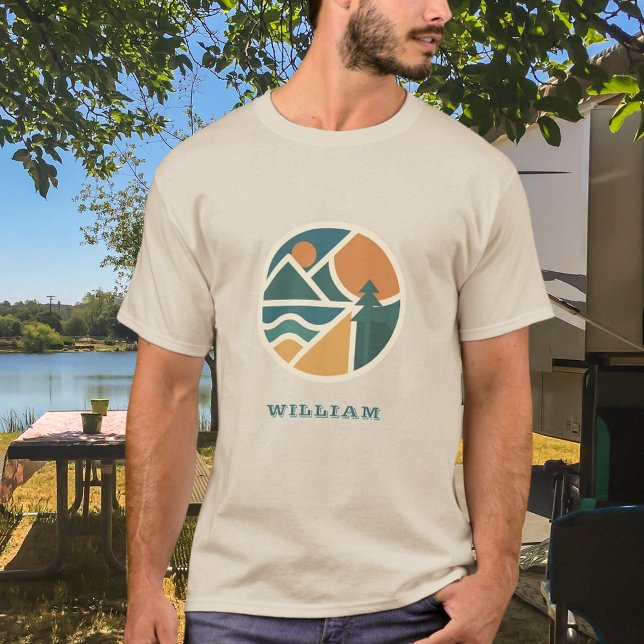 Colourful Retro Mountain Adventure Camping T-Shirt (Creator Uploaded)