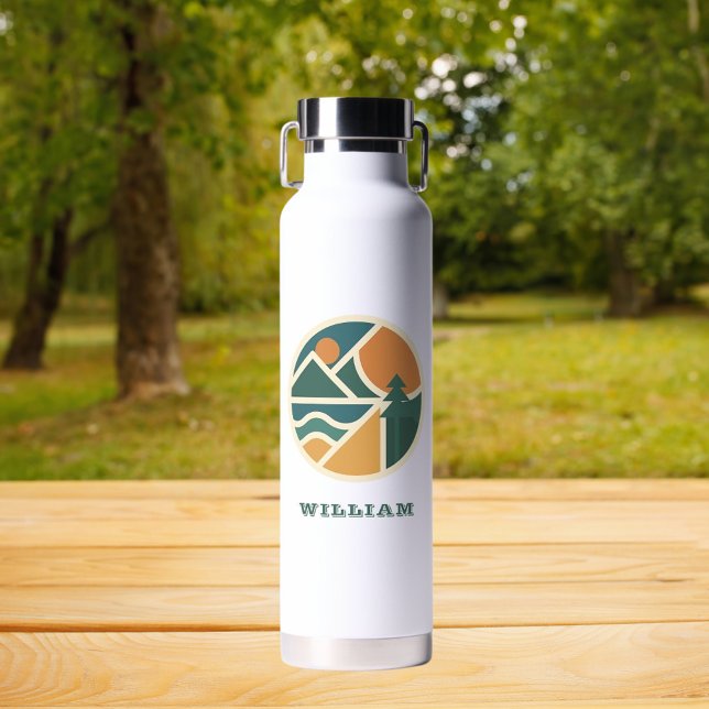 Colourful Retro Mountain Adventure Camping Water Bottle (Creator Uploaded)