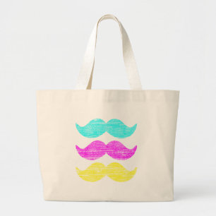 Colourful Retro Moustache Pattern Design Large Tote Bag
