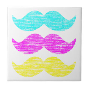 Colourful Retro Moustache Pattern Design Tile