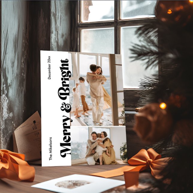 Colourful Retro Multi Photo Christmas Holiday Card (Creator Uploaded)