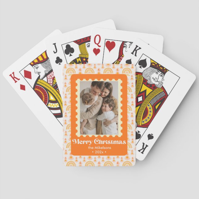 Colourful Retro Multi Photo Christmas Playing Cards (Back)