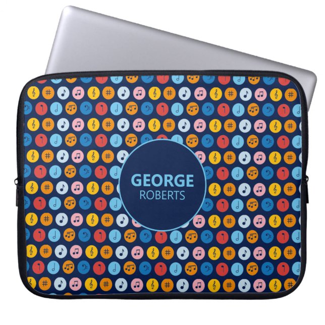 Colourful Retro Music Patterns and Customisation Laptop Sleeve (Front)