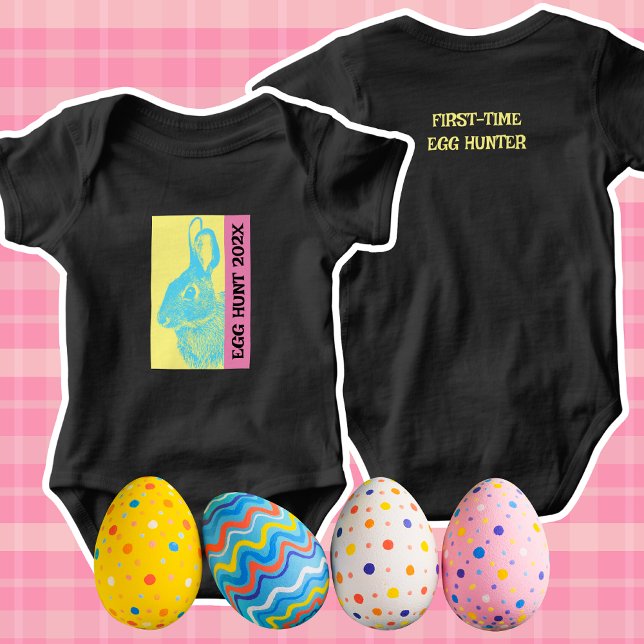 Colourful Retro Official First Egg Hunt  Baby Bodysuit (Baby's First Easter Egg Hunt Bodysuit Custom Text Synthwave style)