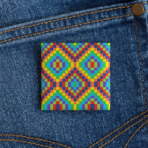 Colourful Retro Optical Illusion Geometric Rainbow 15 Cm Square Badge