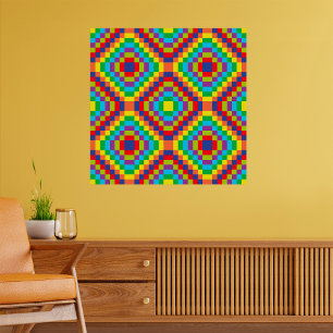 Colourful Retro Optical Illusion Geometric Rainbow Poster