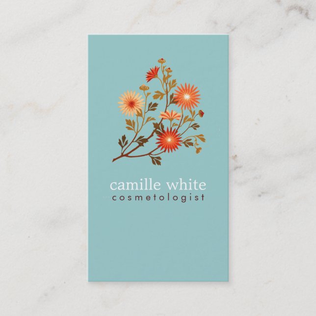 Colourful Retro Orange and Red Floral Business Card (Front)