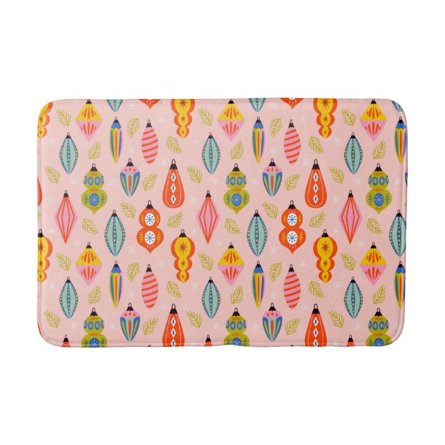 Colourful Retro Ornaments Christmas Pattern Bath Mat (Front)