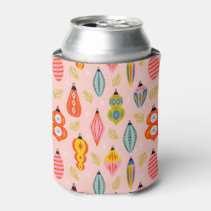 Colourful Retro Ornaments Christmas Pattern Can Cooler