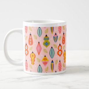 Colourful Retro Ornaments Christmas Pattern Large Coffee Mug