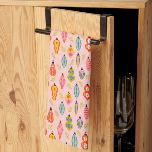 Colourful Retro Ornaments Christmas Pattern Tea Towel