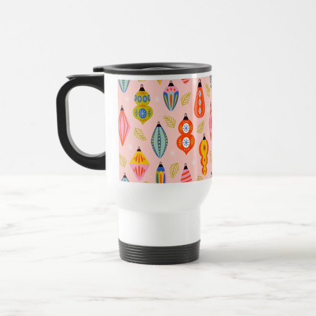 Colourful Retro Ornaments Christmas Pattern Travel Mug (Left)