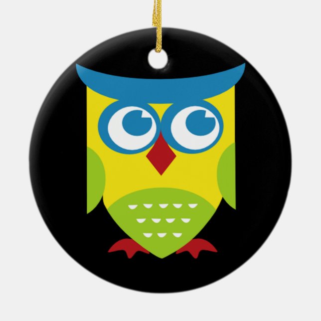 Colourful Retro Owl Ceramic Tree Decoration (Back)