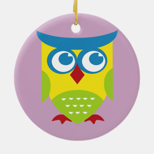 Colourful Retro Owl Ceramic Tree Decoration (Back)