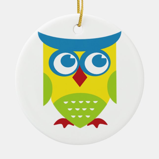 Colourful Retro Owl Ceramic Tree Decoration (Front)