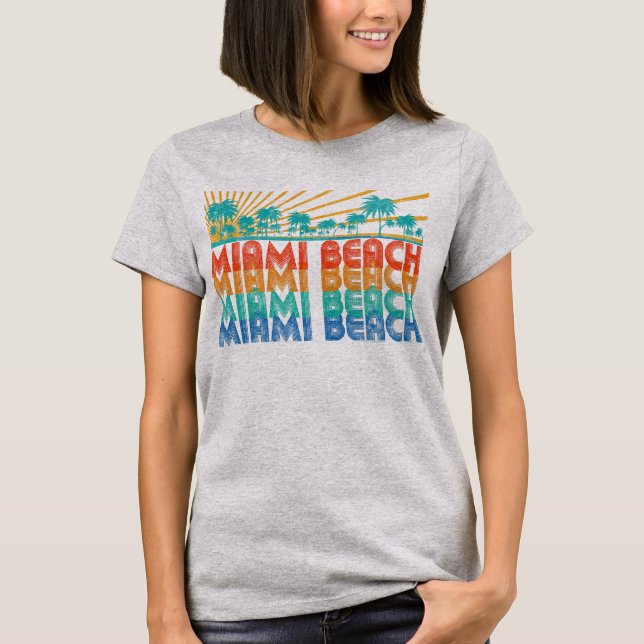 Colourful Retro Palms Miami Beach Florida T-Shirt (Front)