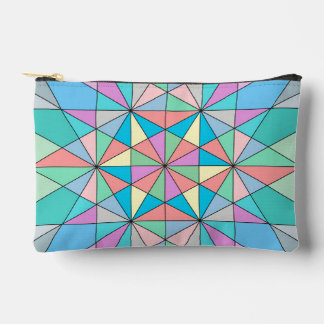 Colourful retro Pastel Mosaic Triangle Star Patter Accessory Pouch