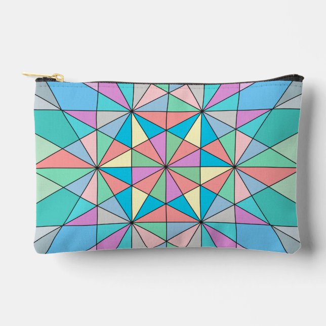 Colourful retro Pastel Mosaic Triangle Star Patter Accessory Pouch (Front)
