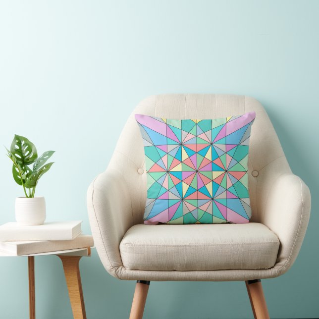 Colourful retro Pastel Mosaic Triangle Star Patter Cushion (Chair)
