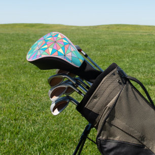 Colourful retro Pastel Mosaic Triangle Star Patter Golf Head Cover