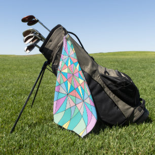 Colourful retro Pastel Mosaic Triangle Star Patter Golf Towel