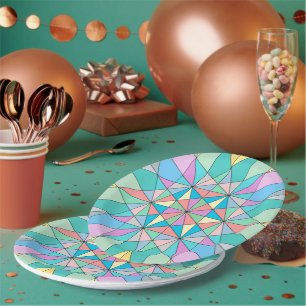 Colourful retro Pastel Mosaic Triangle Star Patter Paper Plate