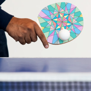 Colourful retro Pastel Mosaic Triangle Star Patter Ping Pong Paddle