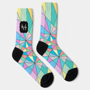 Colourful retro Pastel Mosaic Triangle Star Patter Socks