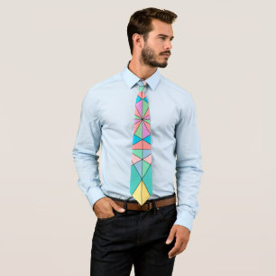 Colourful retro Pastel Mosaic Triangle Star Patter Tie