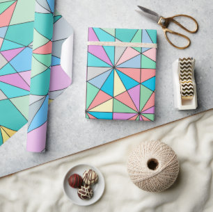 Colourful retro Pastel Mosaic Triangle Star Patter Wrapping Paper