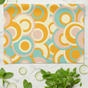 Colourful retro pattern in pastel shades of orange tea towel