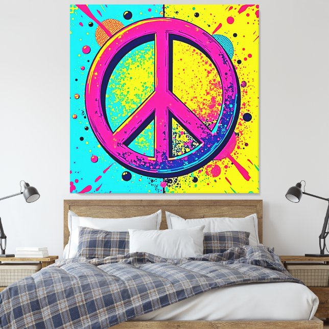 Colourful Retro Peace Sign (Insitu(Bedroom))