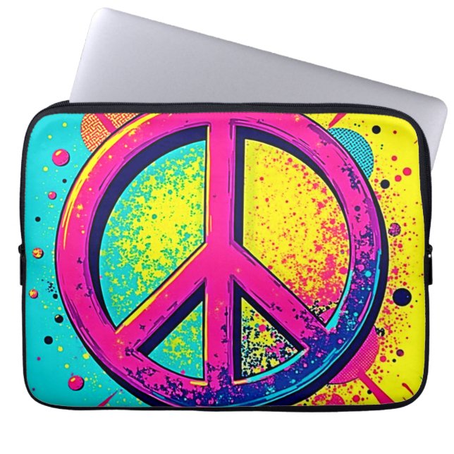 Colourful Retro Peace Sign Laptop Sleeve (Front)