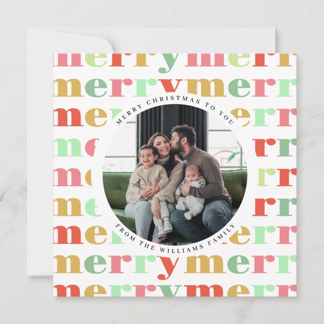 Colourful Retro Photo Merry Christmas  Holiday Card (Front)