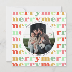 Colourful Retro Photo Merry Christmas  Holiday Card