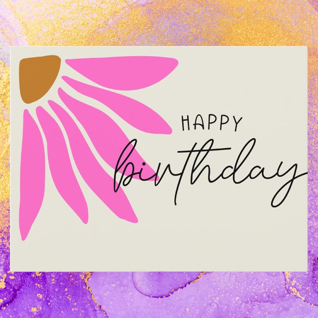 Colourful Retro Pink Floral Happy Birthday Postcard (Creator Uploaded)