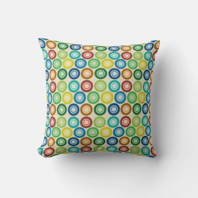 Colourful Retro Polka Dot Design Cushion (Front)