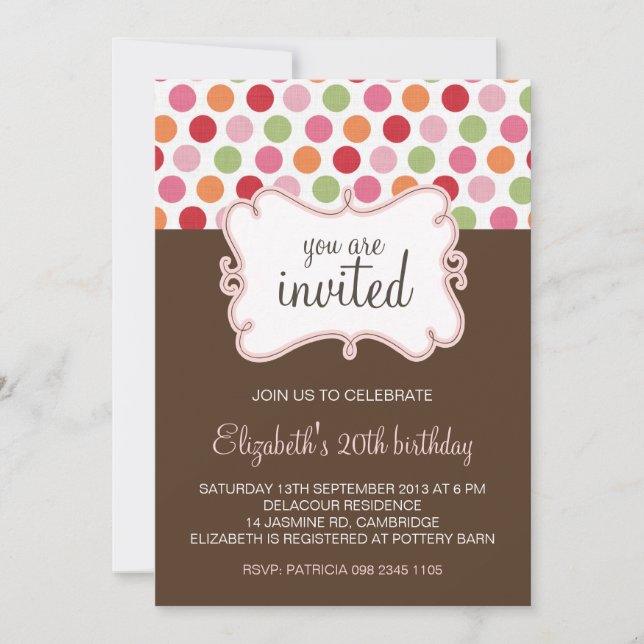 Colourful Retro Polka Dots Birthday Invitation (Front)