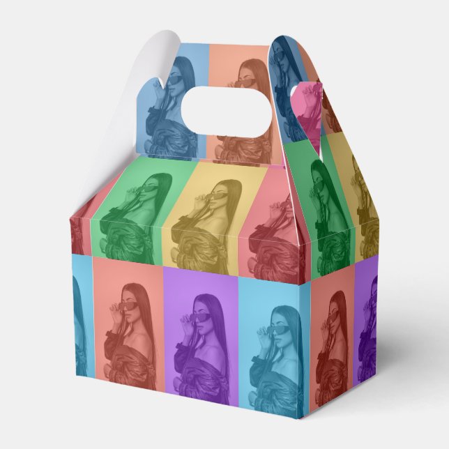 Colourful Retro Pop Art Modern Custom Photo Grid Favour Box (Front Side)