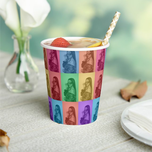 Colourful Retro Pop Art Modern Custom Photo Grid Paper Cups (Insitu)