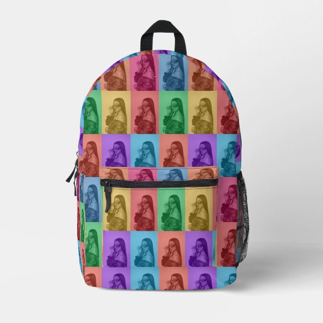 Colourful Retro Pop Art Modern Custom Photo Grid Printed Backpack (Front)